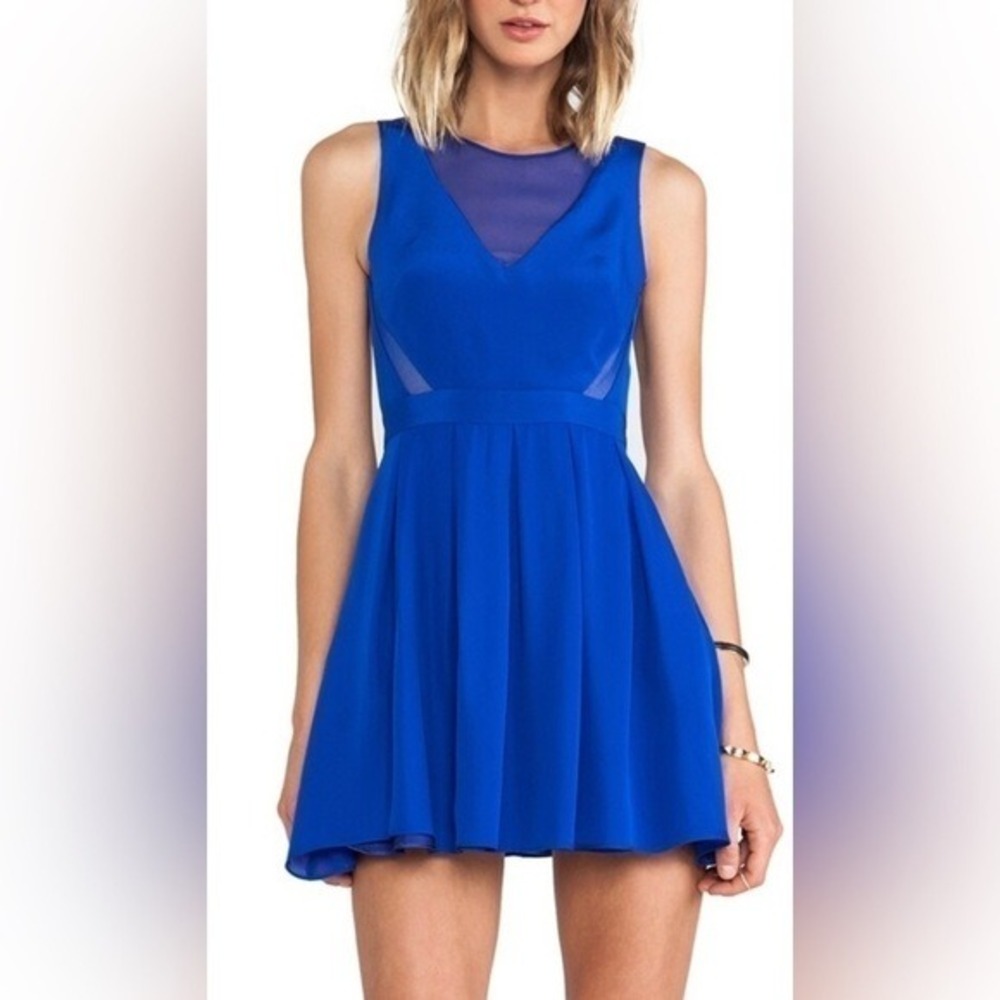 Jay Godfrey Royal Blue Mesh Panel Fit and Flare Mini Dress‎ Size 4